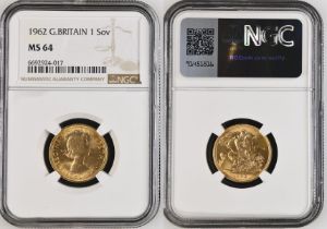 1962 Gold Sovereign NGC MS 64