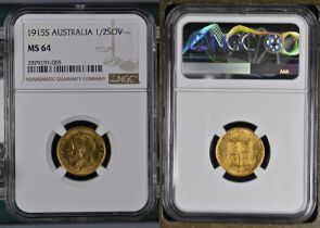 1915 S Gold Half-Sovereign NGC MS 64
