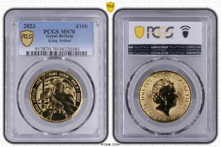 2023 Gold 100 Pounds (1 oz.) King Arthur PCGS MS70