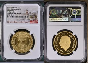 2023 Gold 100 Pounds (1 oz.) King Henry VIII Proof NGC PF 69 ULTRA CAMEO