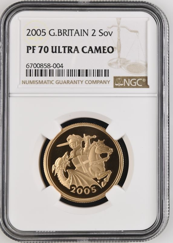 2005 Gold 2 Pounds (Double Sovereign) Reworked St. George Proof NGC PF 70 ULTRA CAMEO - Image 2 of 3