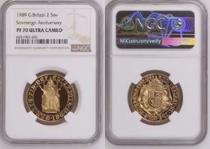 1989 Gold 2 Pounds (Double Sovereign) 500th Anniversary Proof NGC PF 70 ULTRA CAMEO