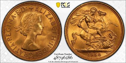 1958 Gold Sovereign PCGS MS65