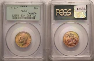 1911 C Gold Sovereign PCGS MS63