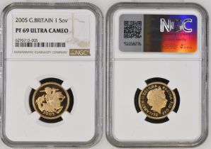 2005 Gold Sovereign Reworked St. George Proof NGC PF 69 ULTRA CAMEO