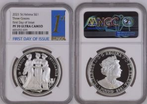 St. Helena 2021 Silver One Pound Three Graces Proof NGC PF 70 ULTRA CAMEO