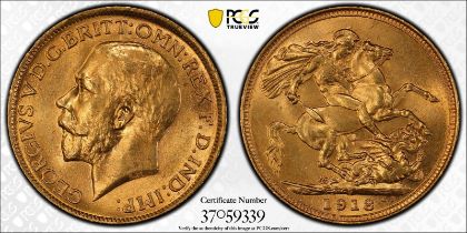 1918 S Gold Sovereign PCGS MS65