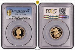 1984 Gold Sovereign Proof PCGS PR70 DCAM Box & COA