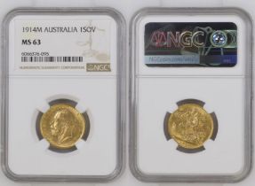 1914 M Gold Sovereign NGC MS 63