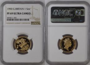 1990 Gold Sovereign Proof NGC PF 69 ULTRA CAMEO