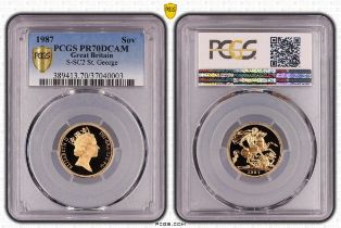 1987 Gold Sovereign Proof PCGS PR70 DCAM Box & COA