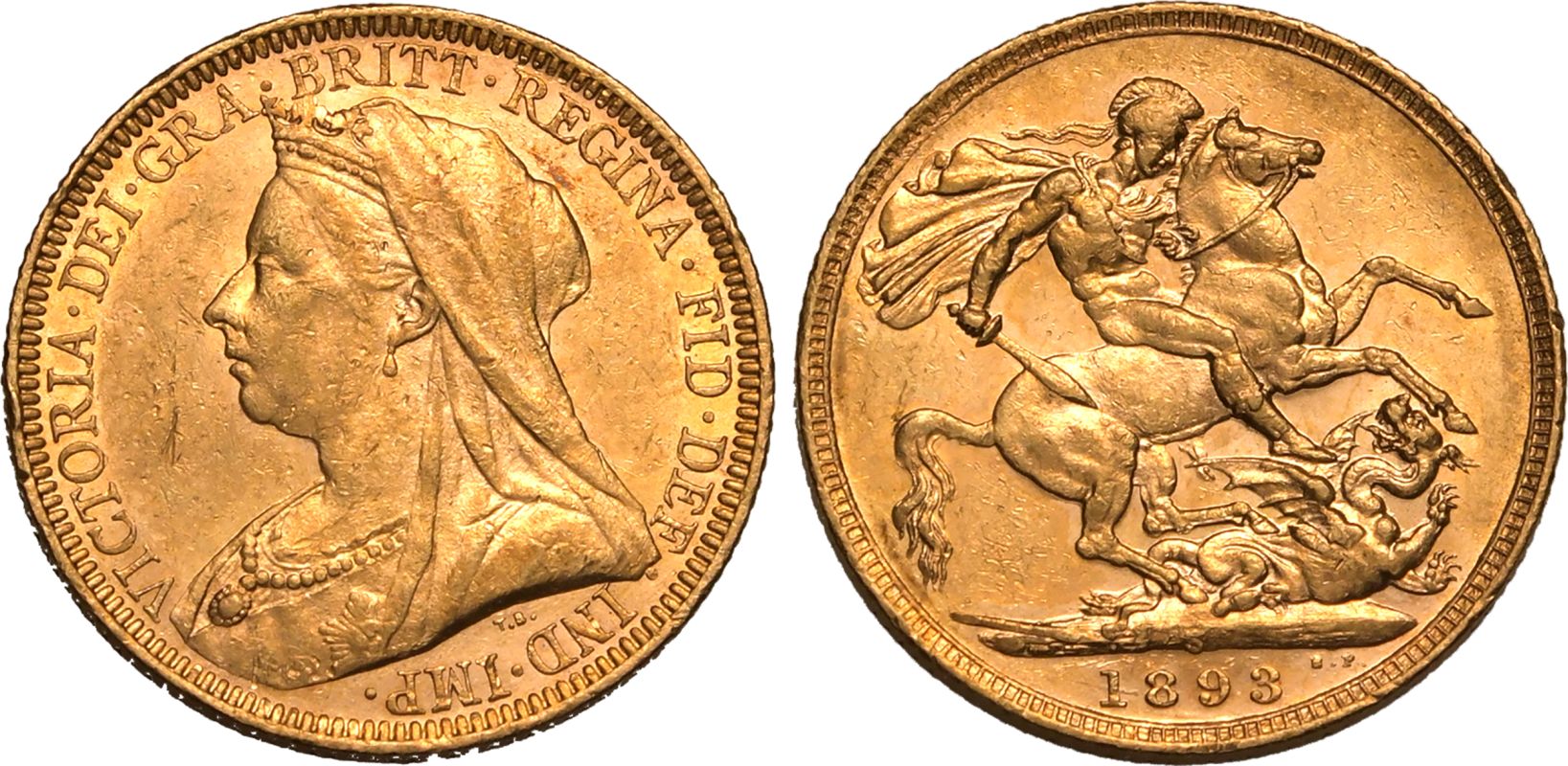 1893 S Gold Sovereign Veiled head