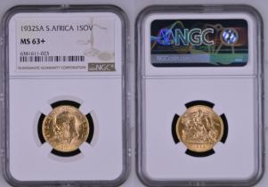 1932 SA Gold Sovereign NGC MS 63+