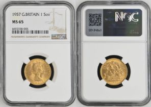 1957 Gold Sovereign NGC MS 65