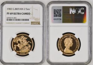 1982 Gold 2 Pounds (Double Sovereign) Proof NGC PF 69 ULTRA CAMEO