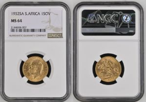 1932 SA Gold Sovereign NGC MS 64