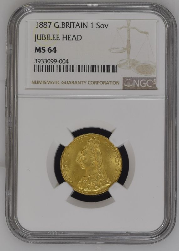 1887 Gold Sovereign Angled J NGC MS 64 - Image 2 of 3