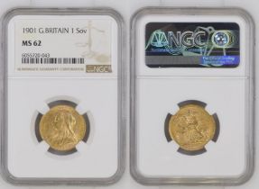 1901 Gold Sovereign NGC MS 62