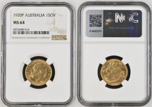 1920 P Gold Sovereign NGC MS 64