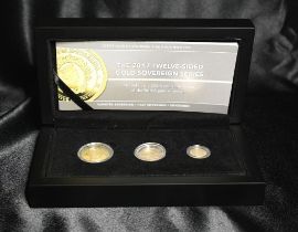 Tristan da Cunha Elizabeth II 2017 3-Coin Twelve-Sided Gold Sovereign Series Box & COA