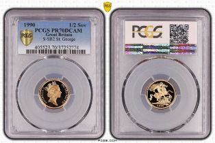 1990 Gold Half-Sovereign Proof PCGS PR70 DCAM