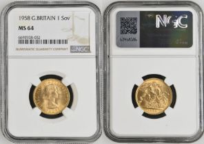 1958 Gold Sovereign NGC MS 64