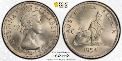 Australia Elizabeth II 1954 Silver 1 Florin Royal Visit of Elizabeth II PCGS MS65