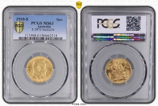 1910 S Gold Sovereign PCGS MS63