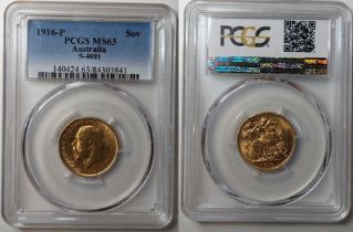 1916 P Gold Sovereign PCGS MS63