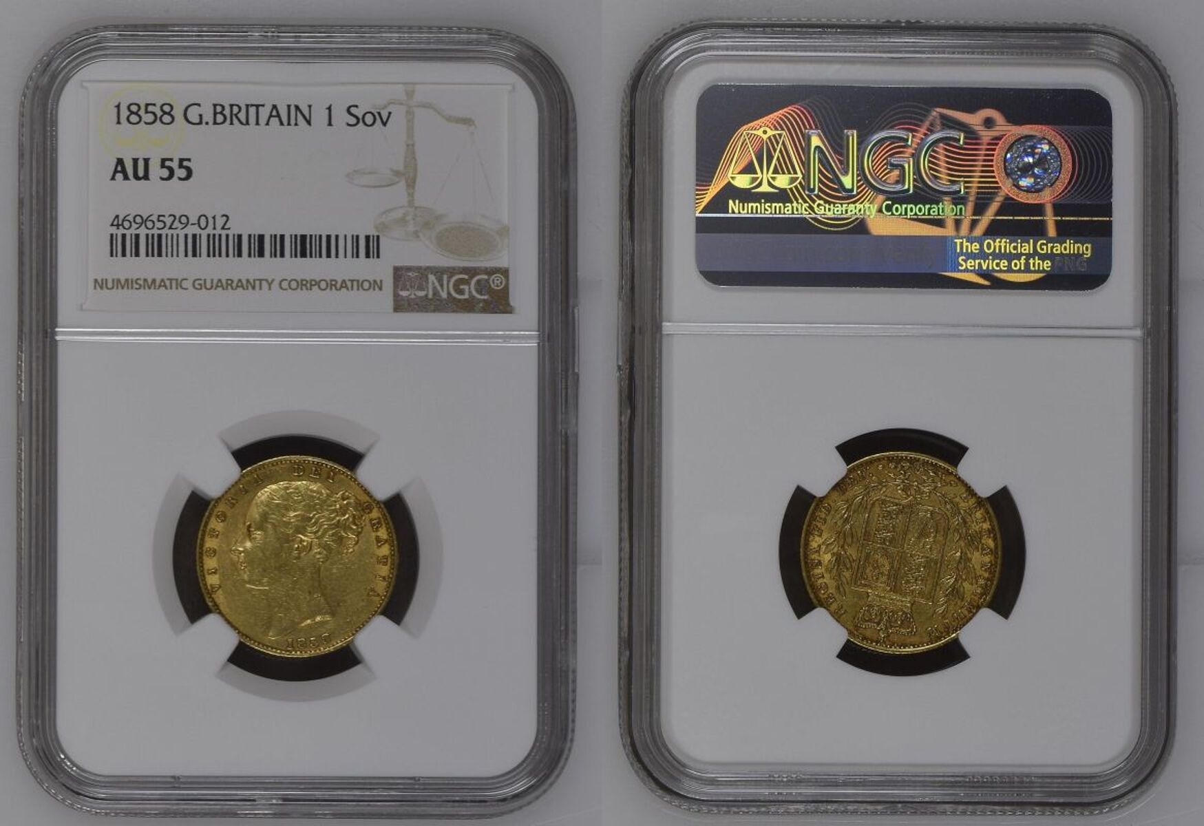 1858 Gold Sovereign Unbarred A NGC AU 55