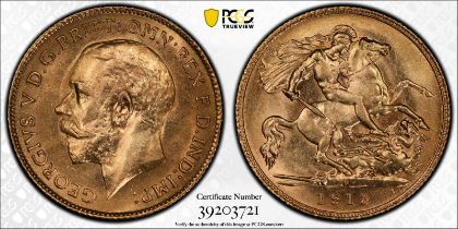 1915 P Gold Half-Sovereign PCGS MS62