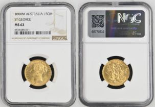 1880 M Gold Sovereign St George; Long tail NGC MS 62