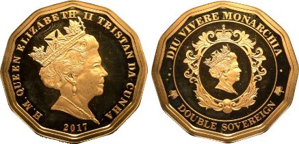 Tristan da Cunha Elizabeth II 2017 Gold 2 Pounds (Double Sovereign) Diu Vivere Monarchia Twelve-Side