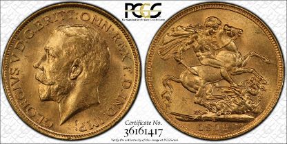 1912 S Gold Sovereign PCGS MS63