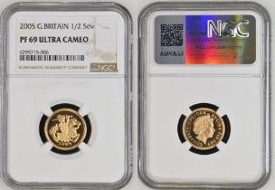 2005 Gold Half-Sovereign Reworked St. George Proof NGC PF 69 ULTRA CAMEO