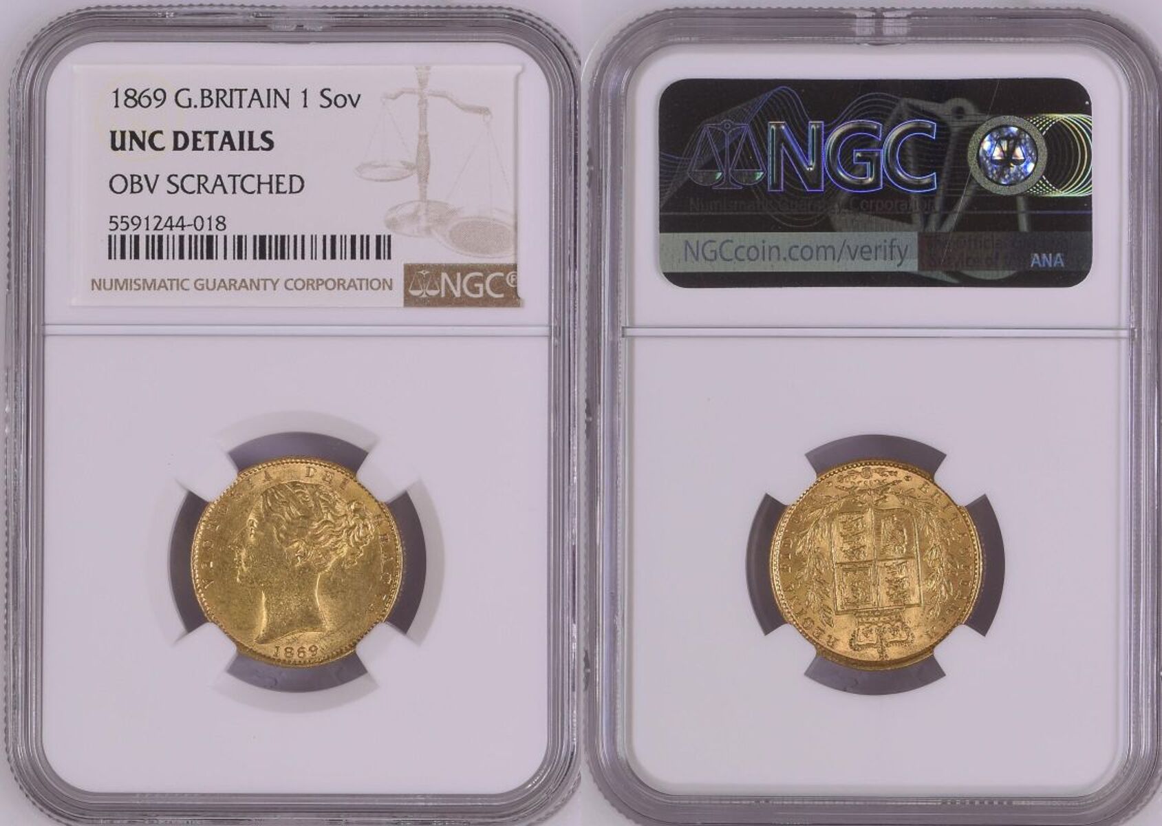 1869 Gold Sovereign NGC UNC Details
