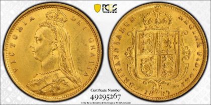 1887 Gold Half-Sovereign No JEB PCGS AU58