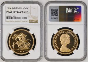 1982 Gold 5 Pounds (5 Sovereigns) Proof NGC PF 69 ULTRA CAMEO