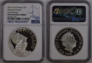 2021 Silver 5 Pounds (2 oz.) Britannia Premium Proof NGC PF 69 ULTRA CAMEO Box & COA