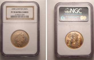 2008 Gold 2 Pounds (Double Sovereign) Proof NGC PF 70 ULTRA CAMEO