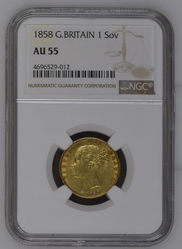 1858 Gold Sovereign Unbarred A NGC AU 55 - Image 2 of 3