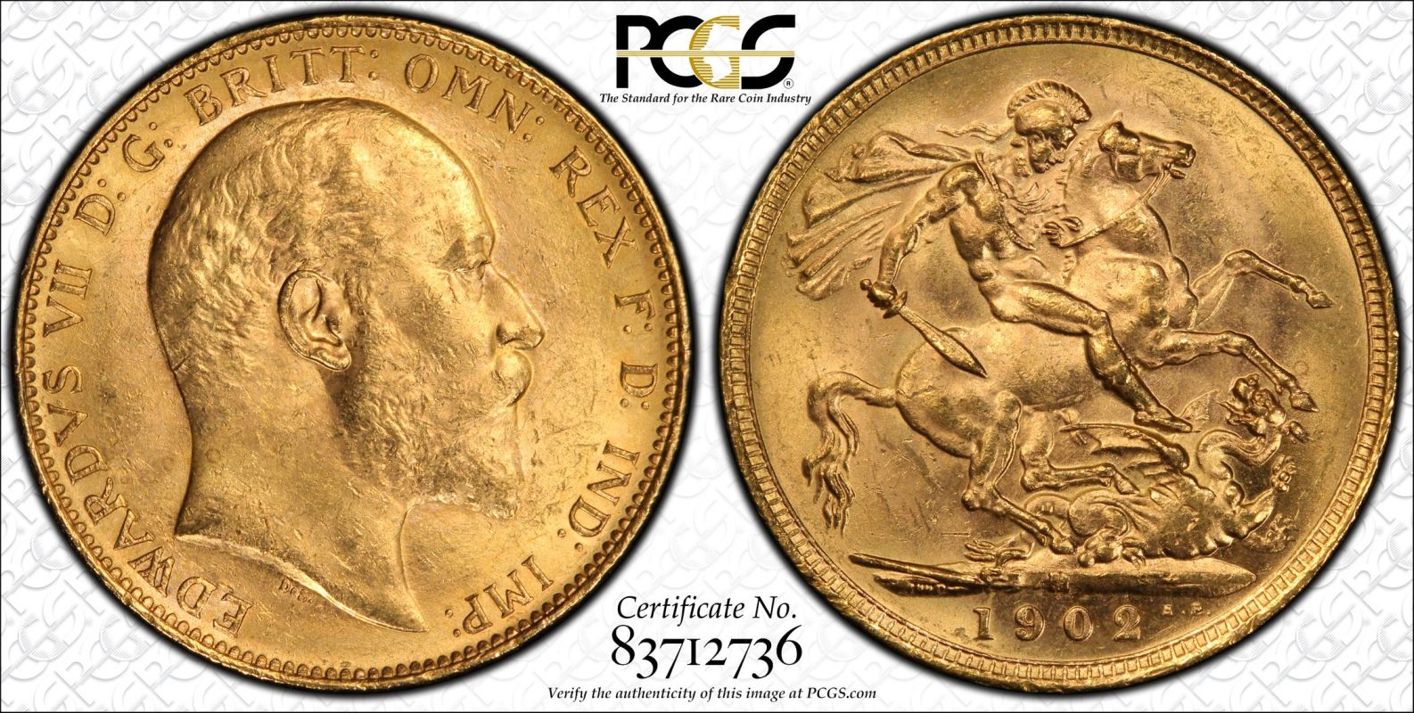 1902 M Gold Sovereign PCGS MS62+