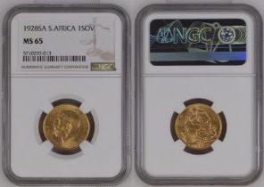 1928 SA Gold Sovereign NGC MS 65