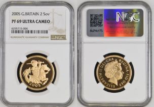 2005 Gold 2 Pounds (Double Sovereign) Reworked St. George Proof NGC PF 69 ULTRA CAMEO