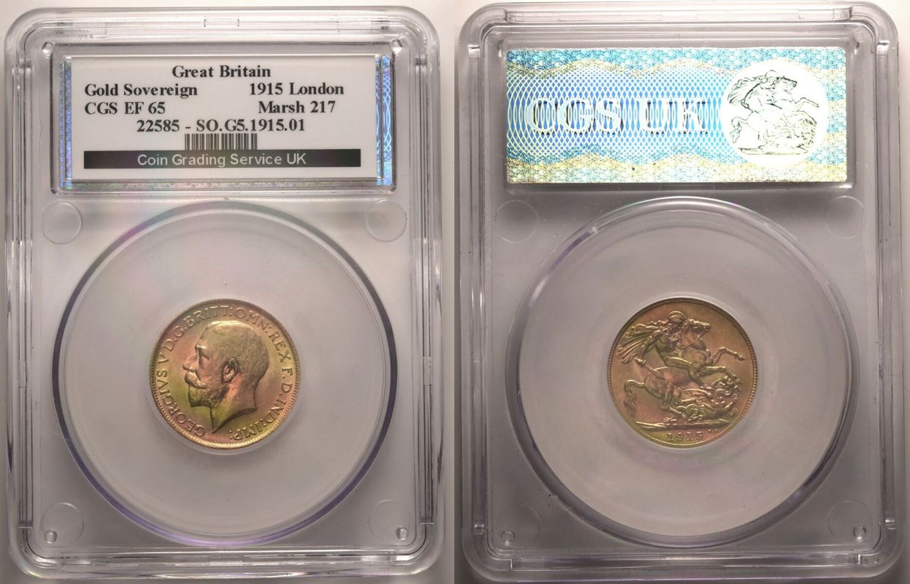 1915 Gold Sovereign CGS EF65