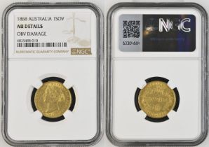 1868 SY Gold Sovereign NGC AU Details