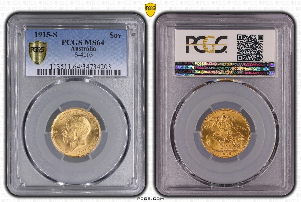 1915 S Gold Sovereign PCGS MS64