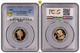 1985 Gold Sovereign Proof PCGS PR70 DCAM Box & COA