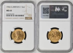 1966 Gold Sovereign NGC MS 64