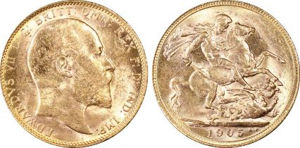 1905 M Gold Sovereign PCGS MS62+